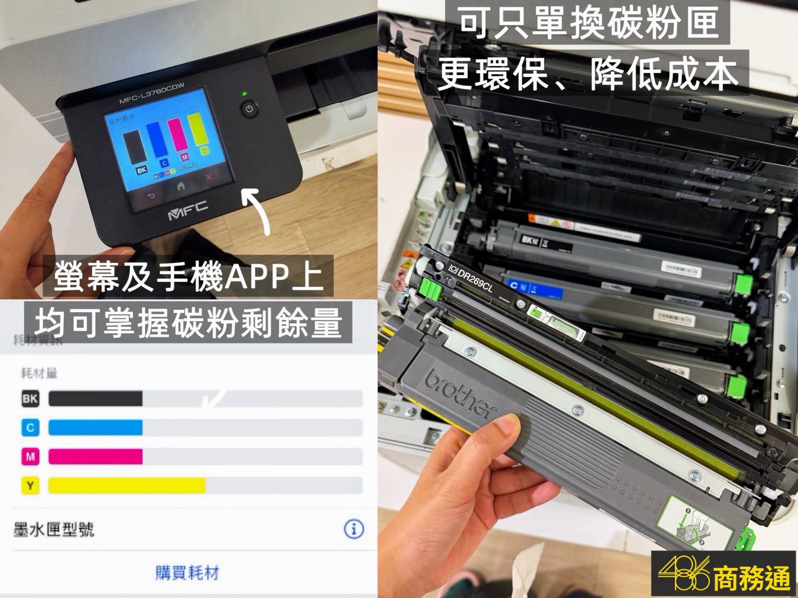 486 商務通推薦 brother MFC-L3760CDW 的碳粉光鼓分離設計,有效降低企業長期的耗材成本