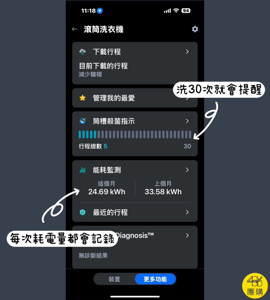 原來現在滾筒這麼聰明,這幾個我照三餐忘的,竟然都會自動提醒! 486 LG獨家尊爵黑蒸氣滾筒洗衣機15公斤